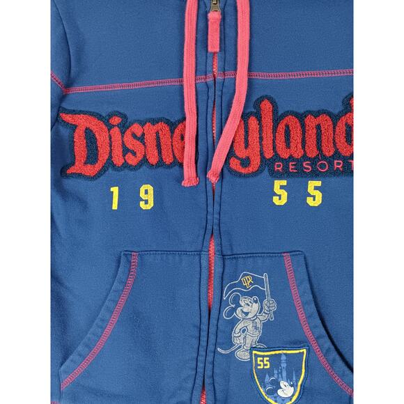 Disney Parks Disneyland Resort Hoodie Youth XS Blue Patched Full Zip 1955 - Picture 4 of 12